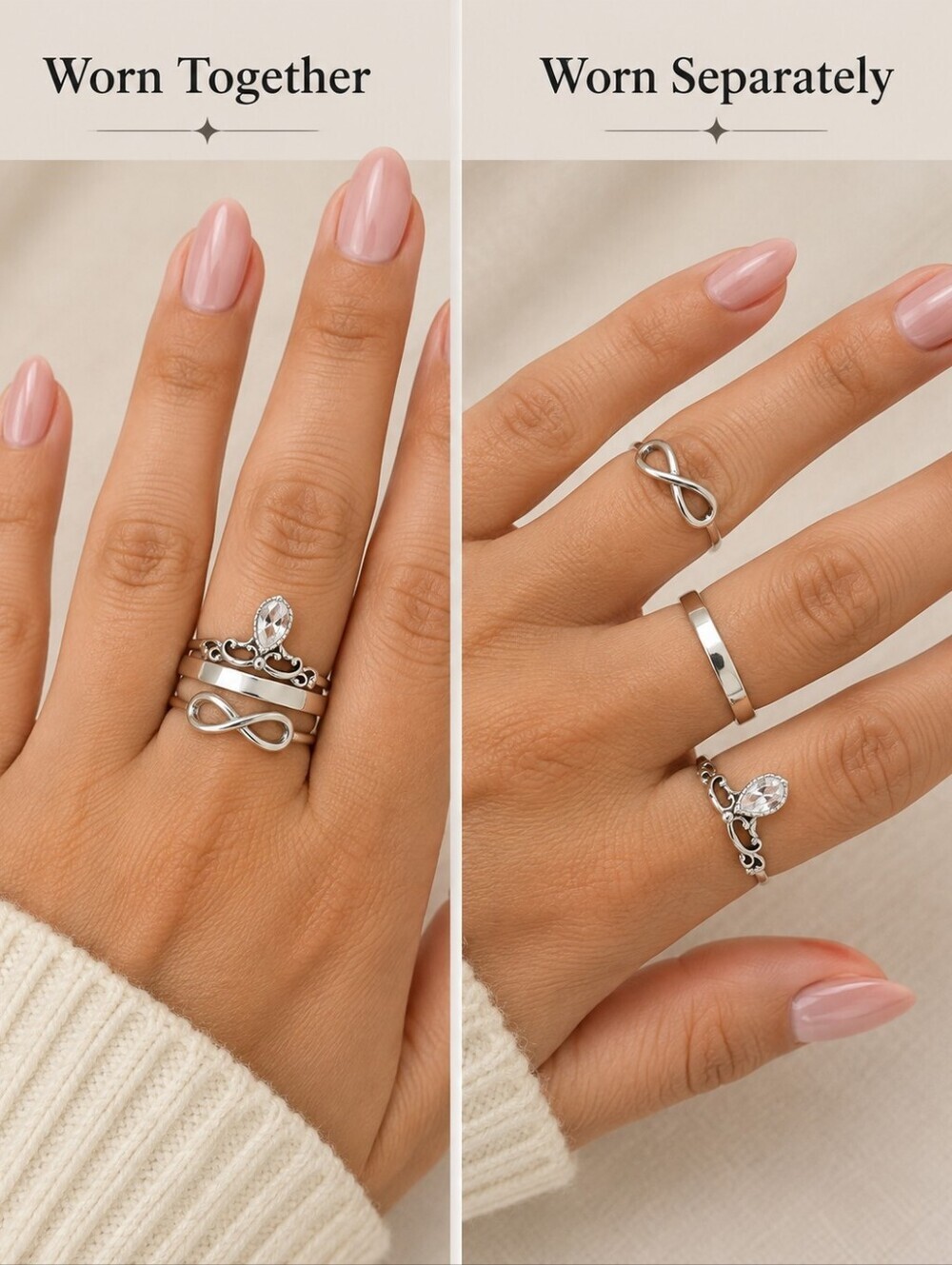 Stackable Silver Tone 3-Ring Set - Picture 2 of 5